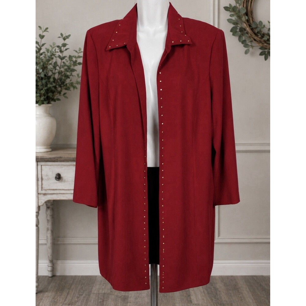Plaza South Petite 16P Women’s Red Studded Open Front Lightweight Coat 38” Bust